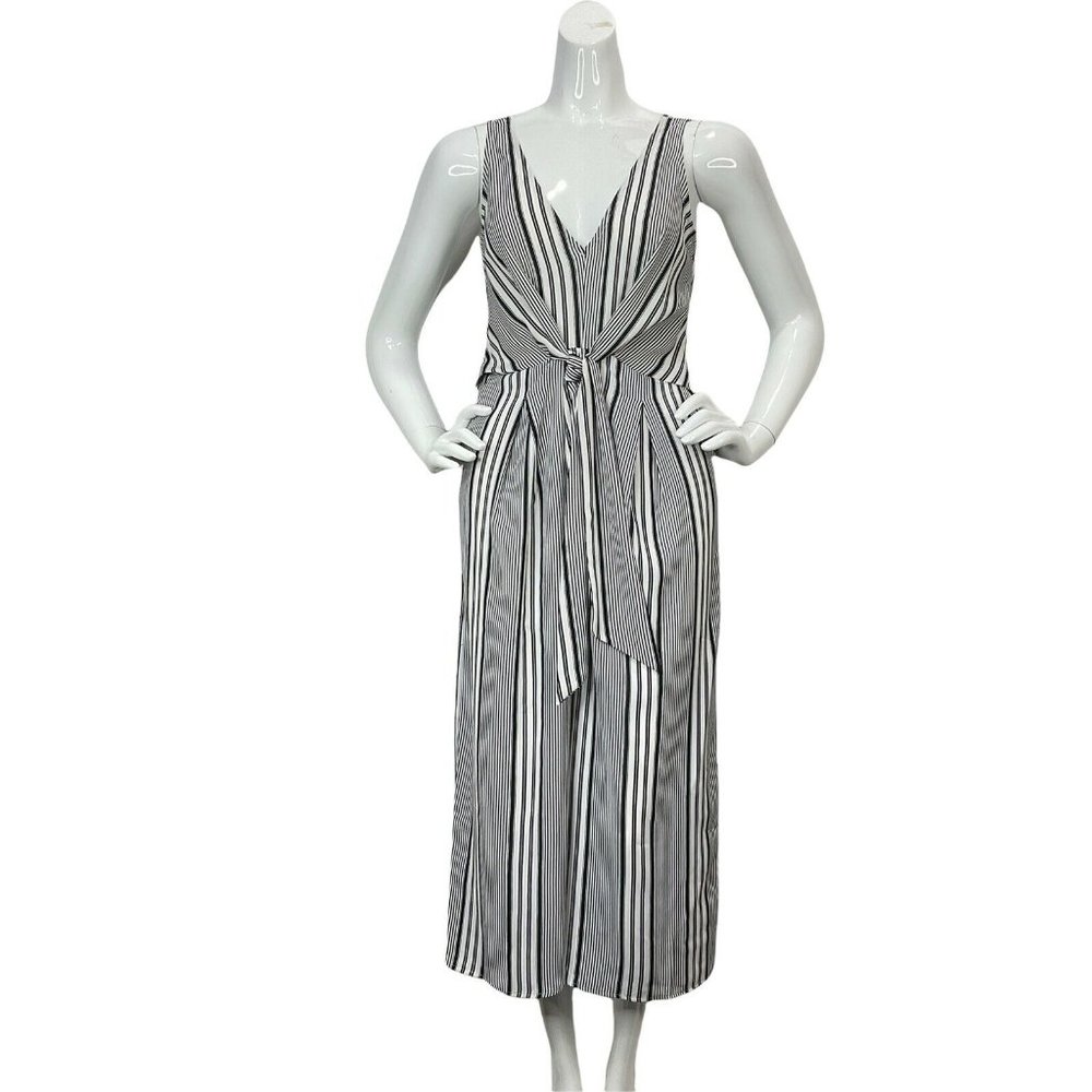 Blue Blush Jumpsuit Womens Size L Black Striped Front Tie Wide Leg Crop Nwt $46 - Picture 1 of 12